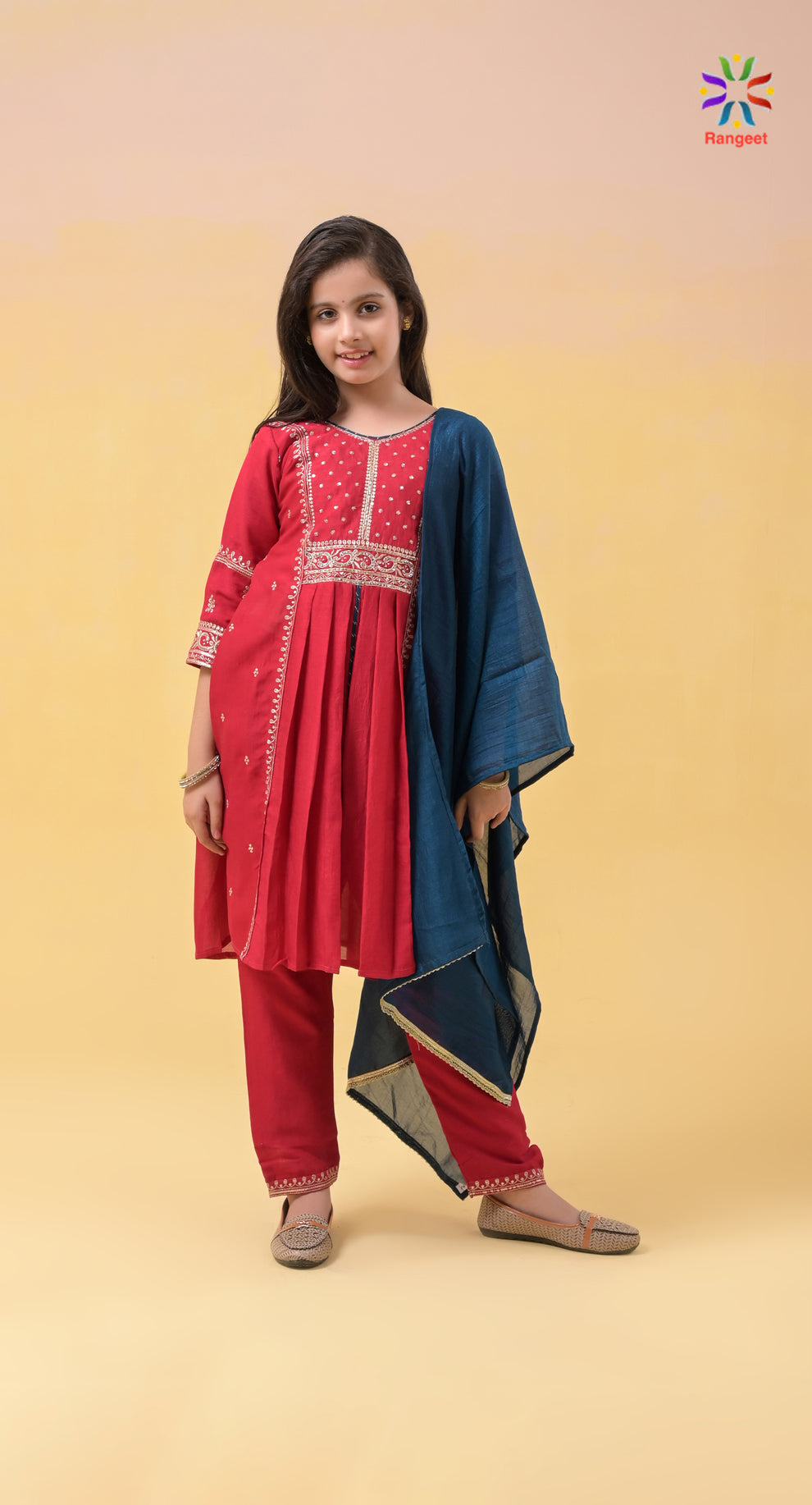 Hot Pink Zari Embroidered Wedding and Festivals Wear Silk Suit with Teal Blue Dupatta