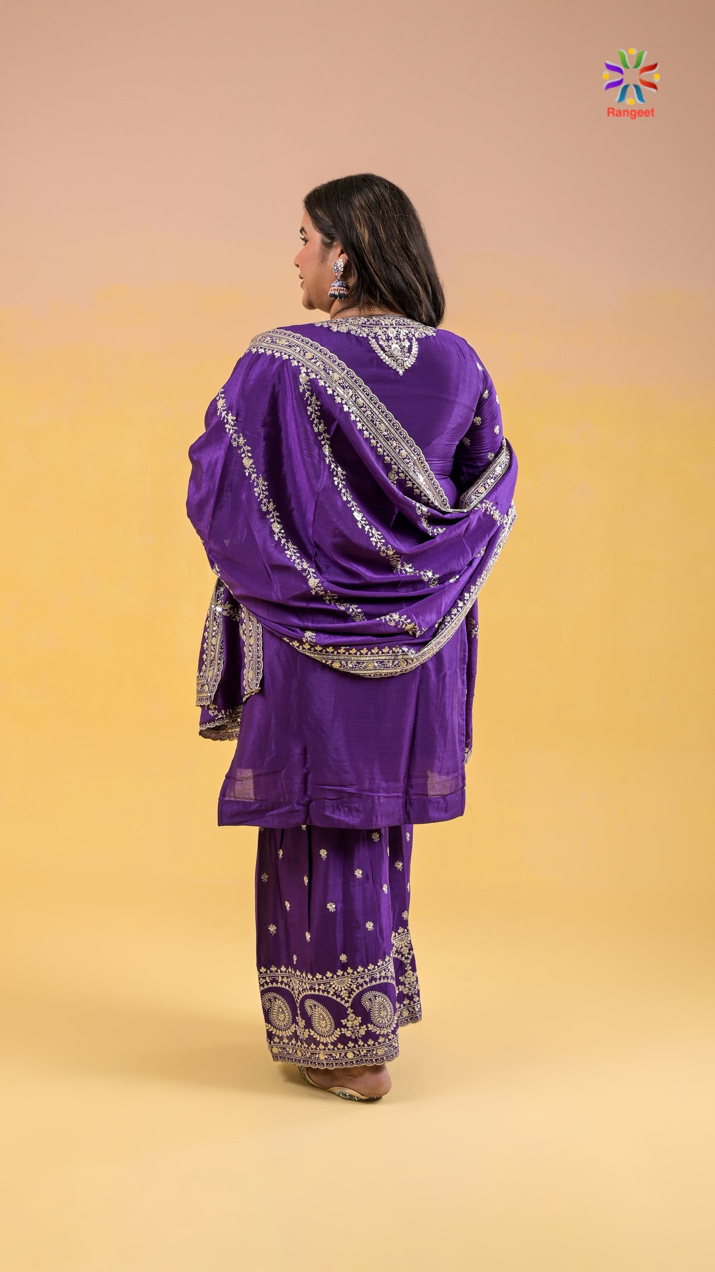 bright-purple full-embroidered wedding-wear chinon sharara set