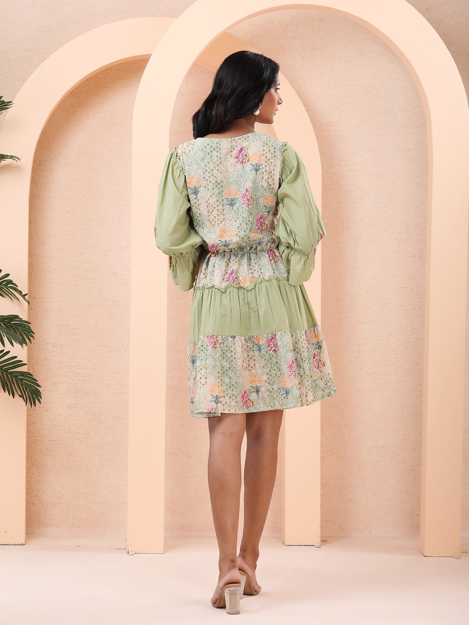 Sage Green Embroidered Dress for Women Floral Cutwork Design Pistachio Green / Cotton / XL Sage Green Embroidered Dress for Women Floral Cutwork Design Pistachio Green / Cotton / XL