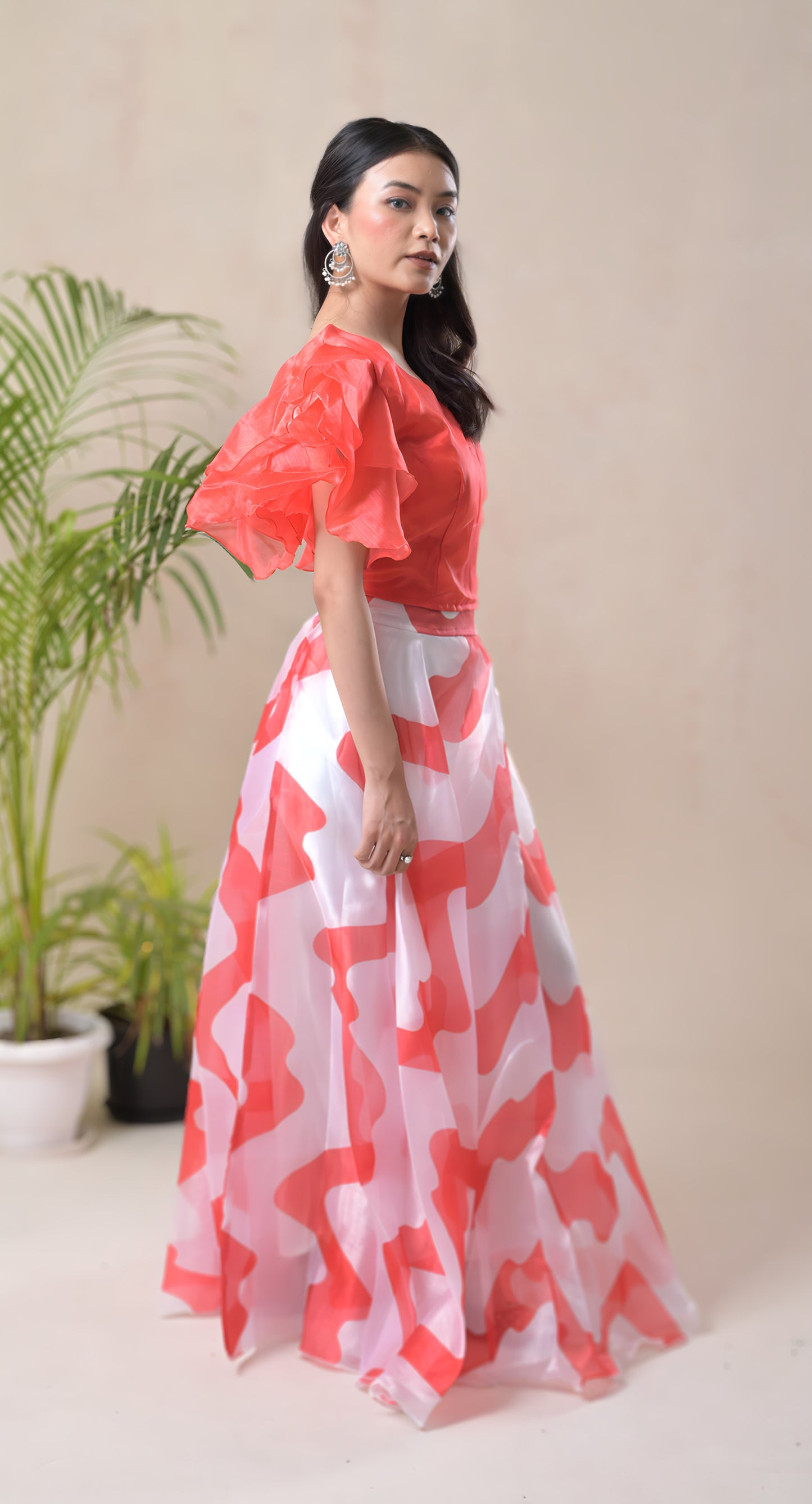 digital print organza skirt set