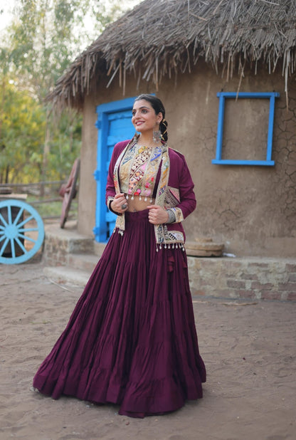 Wine Garba/Dandiya Chaniya Choli with Jacket