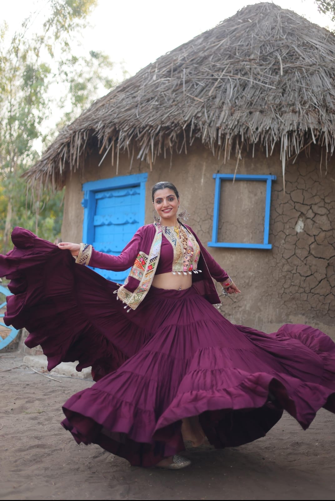 wine garba/dandiya chaniya choli with jacket