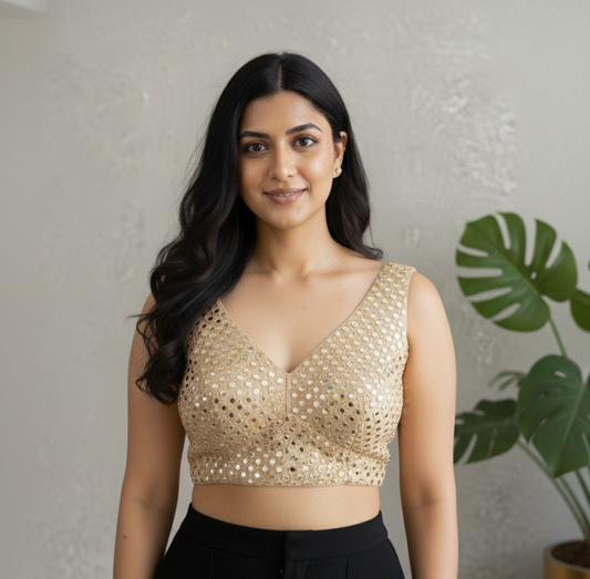 Golden mirror blouse online in USA