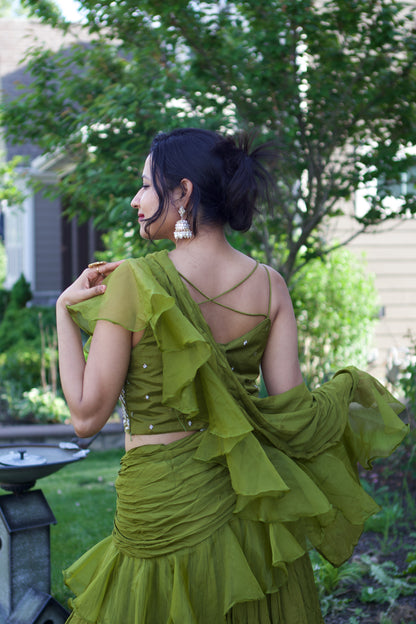 Green Lehnga with Ruffle dupatta