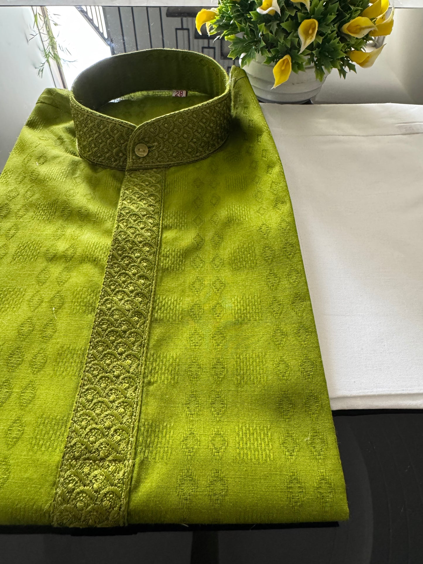 green,cotton,boy's kurta pyjama set