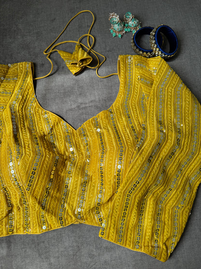 Yellow Embroidered Georgette Long-Sleeves Blouse