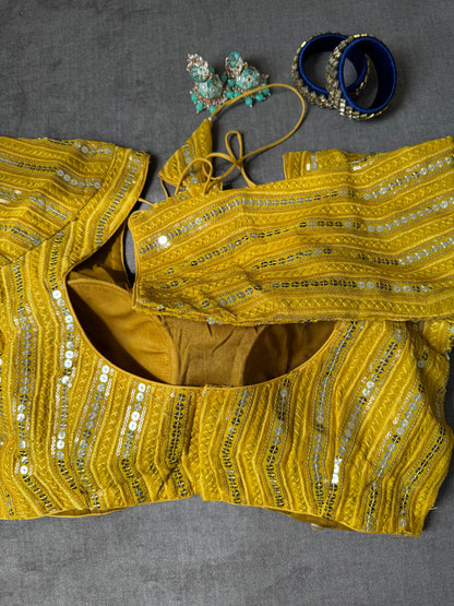 Yellow Embroidered Georgette Long-Sleeves Blouse