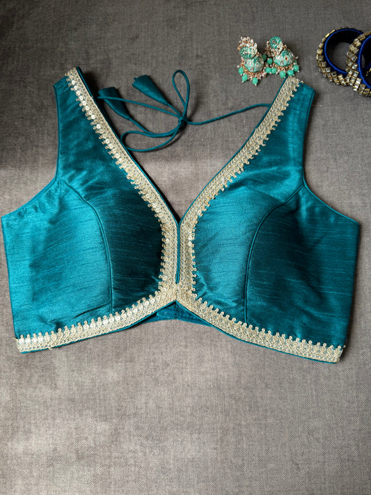 Teal Blue Silk Blouse