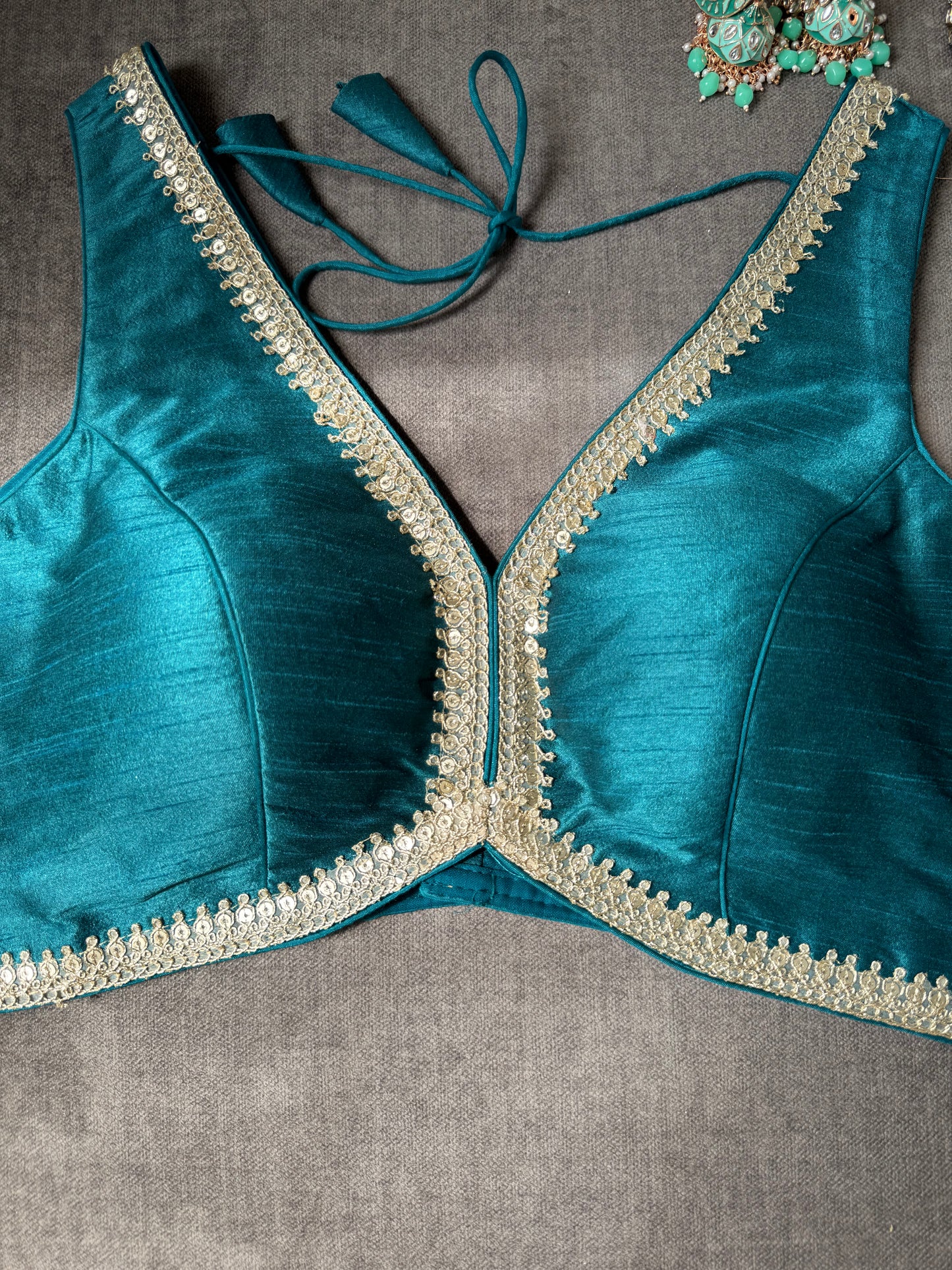 teal blue silk blouse