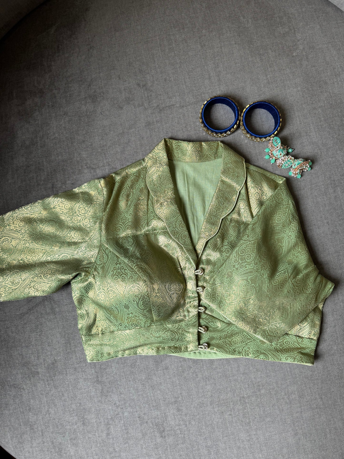 light-green brocade silk blouse
