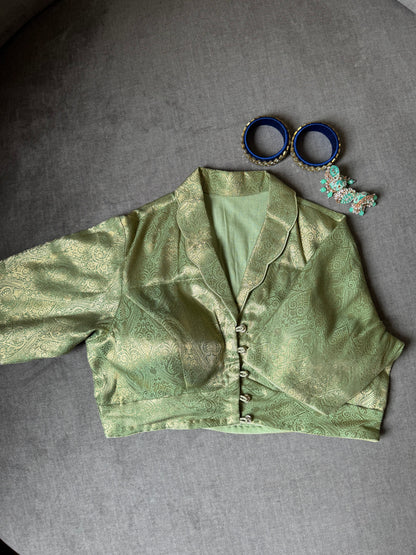 Light-Green Brocade Silk Blouse