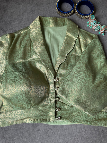 Light-Green Brocade Silk Blouse