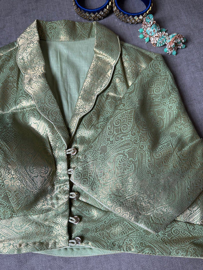 Light-Green Brocade Silk Blouse