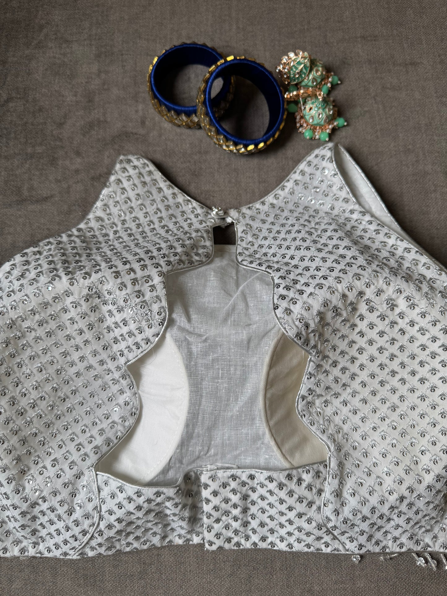 white-silver halter neck georgette blouse