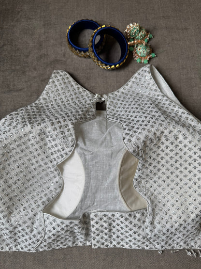 White-Silver Halter Neck Georgette Blouse