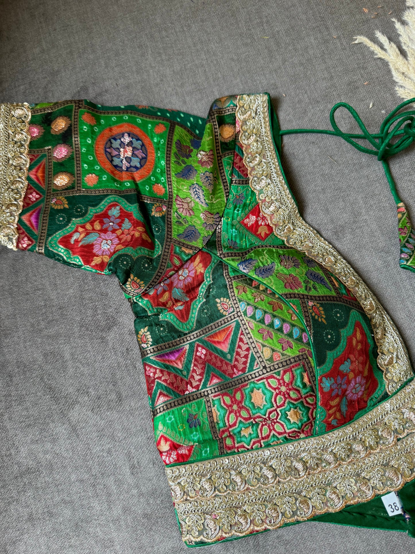 leafy green brocade silk blouse