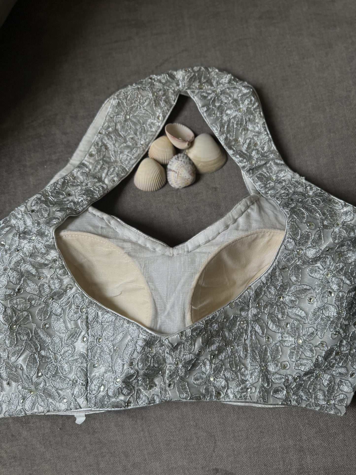 silver halter blouse