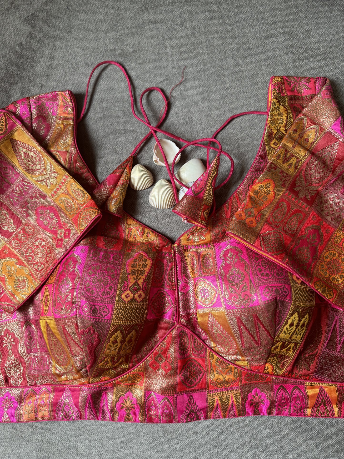 magenta multicolour brocade blouse