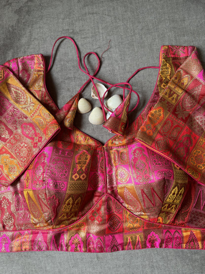 Magenta Multicolour Brocade Blouse