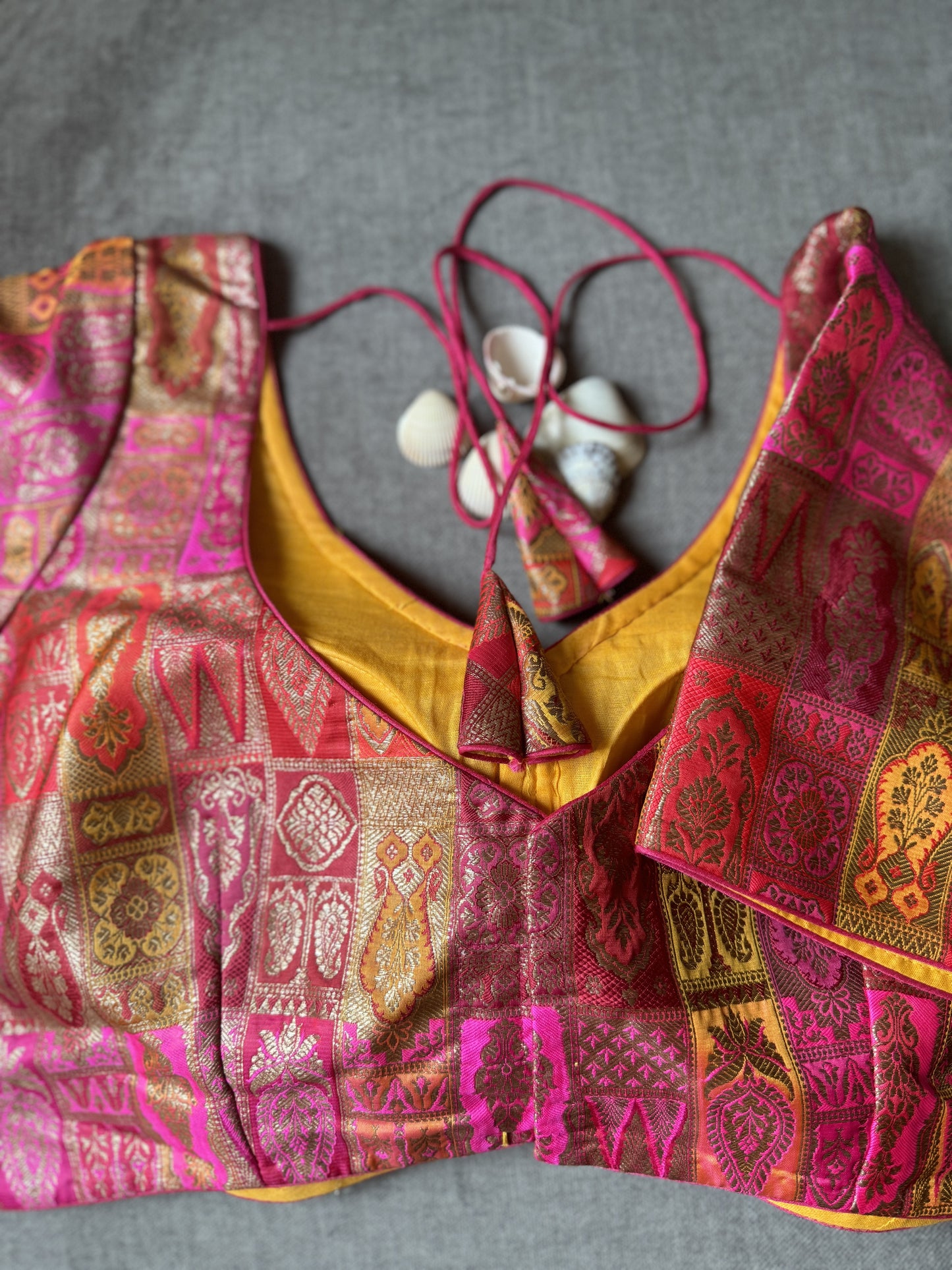 magenta multicolour brocade blouse