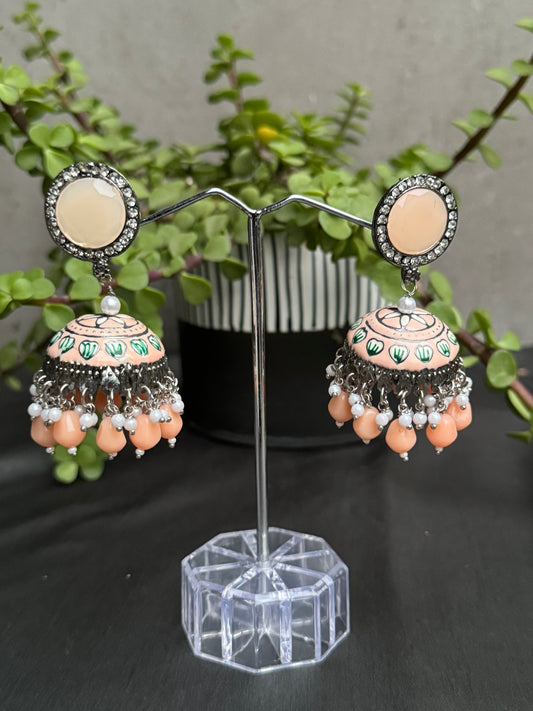 Peach Minakri with Beads Jhumki Earrings