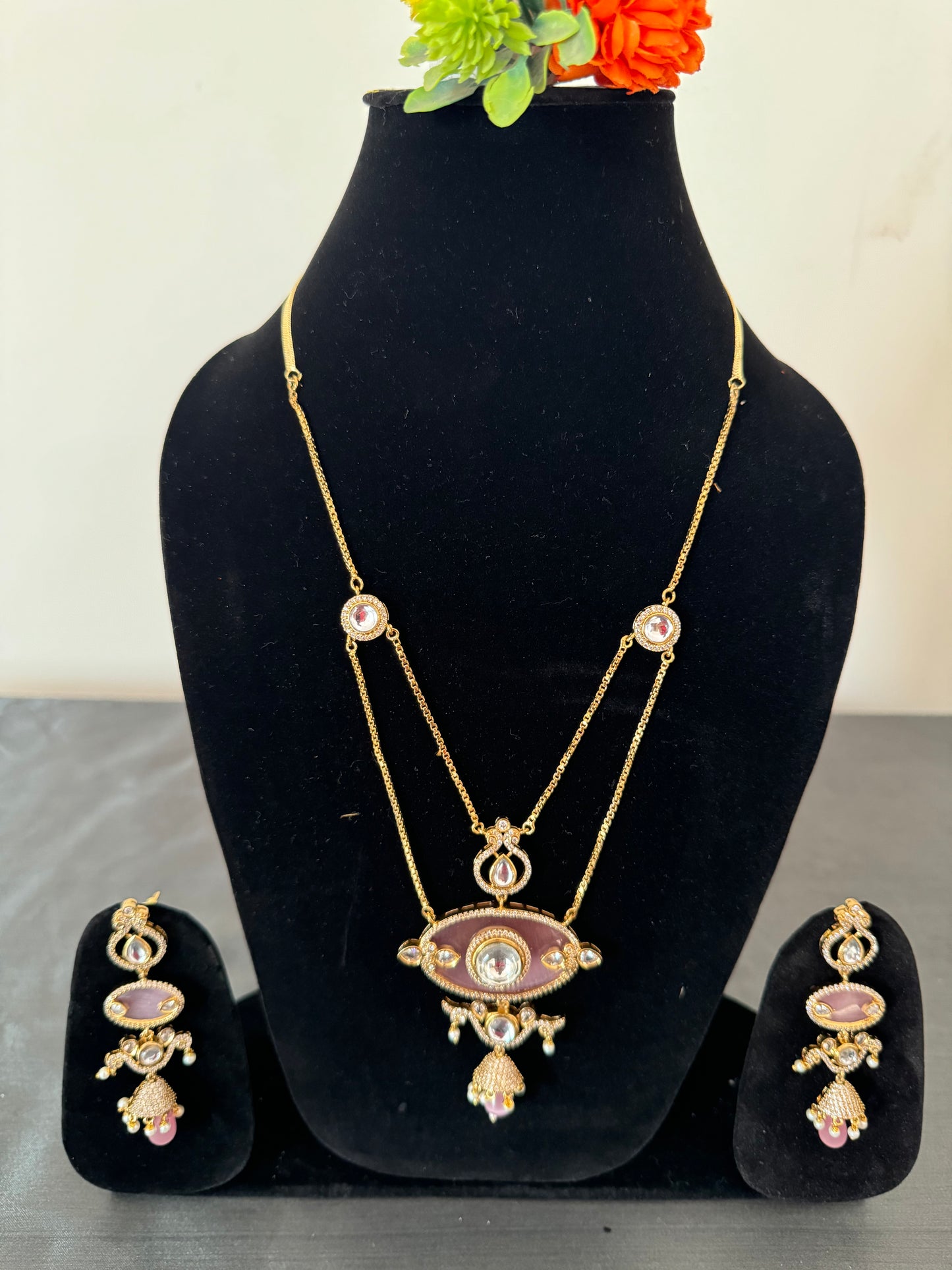 jadau double layer kundan necklace set