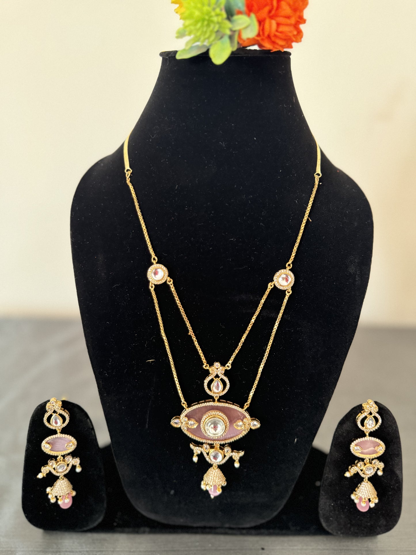 jadau double layer kundan necklace set