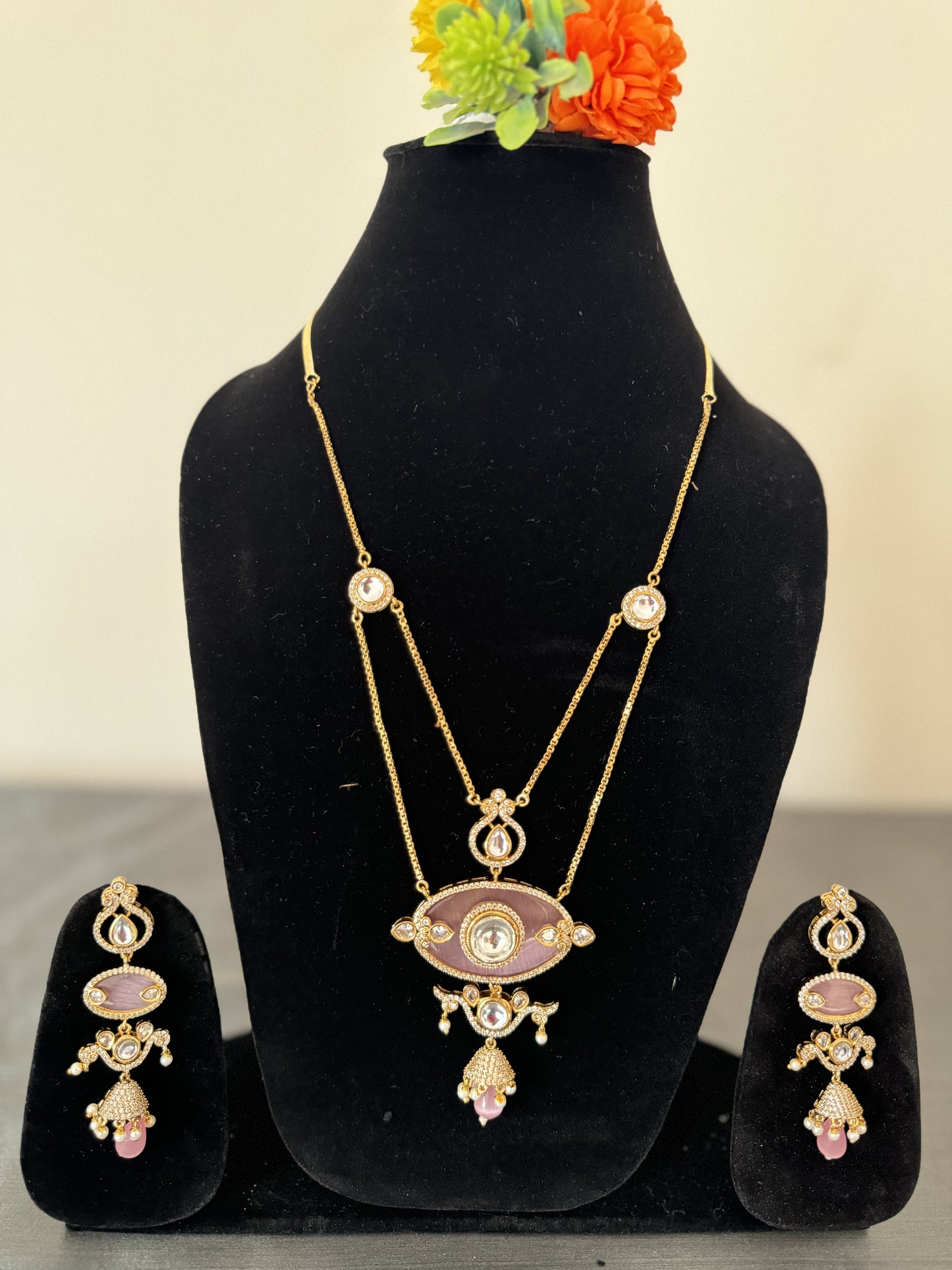 jadau double layer kundan necklace set