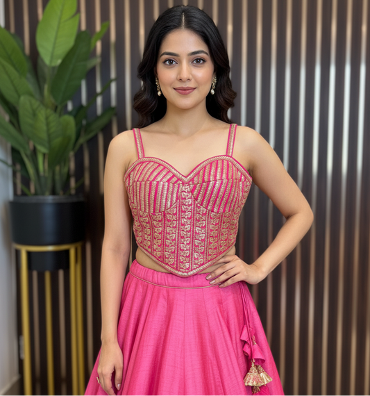 pink silk corset blouse online in USA