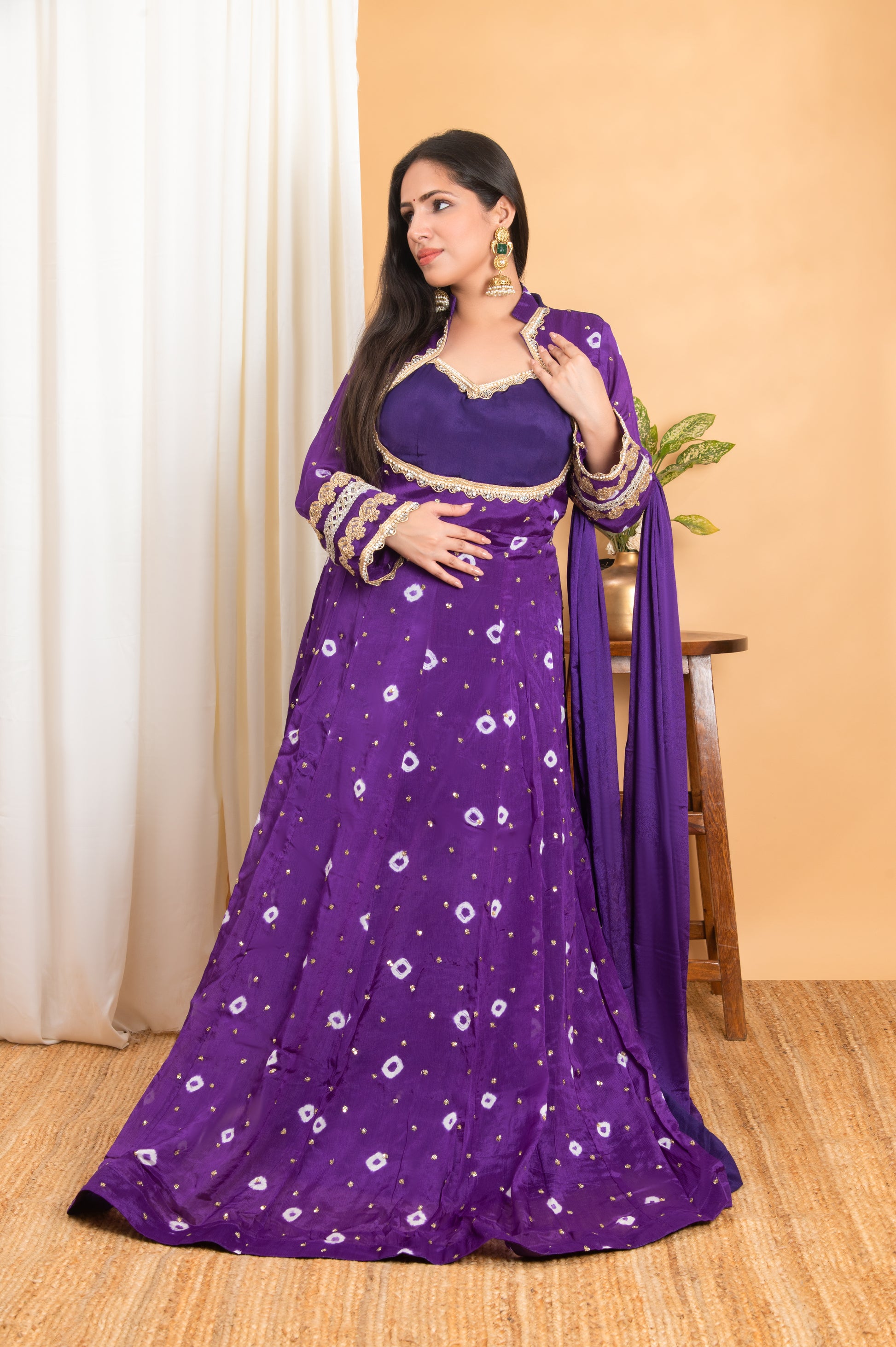 Purple Indo-Western Party Dress with Gold Embroidery & Matching Dupatt Purple Indo-Western Party Dress with Gold Embroidery & Matching Dupatt