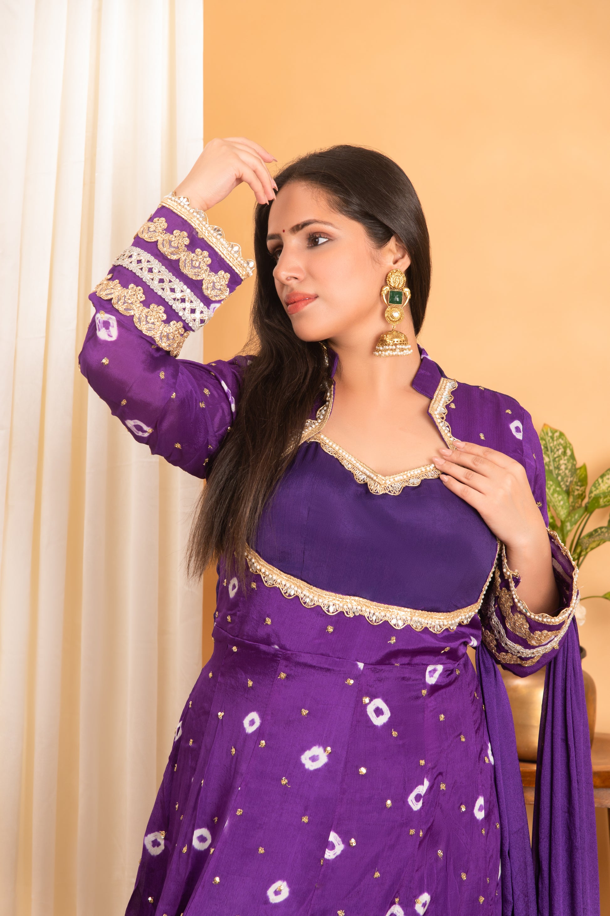 Purple Indo-Western Party Dress with Gold Embroidery & Matching Dupatt Purple Indo-Western Party Dress with Gold Embroidery & Matching Dupatt