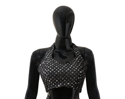 Black, Halter Neck, Crop Top, Gota Patti Work Blouse