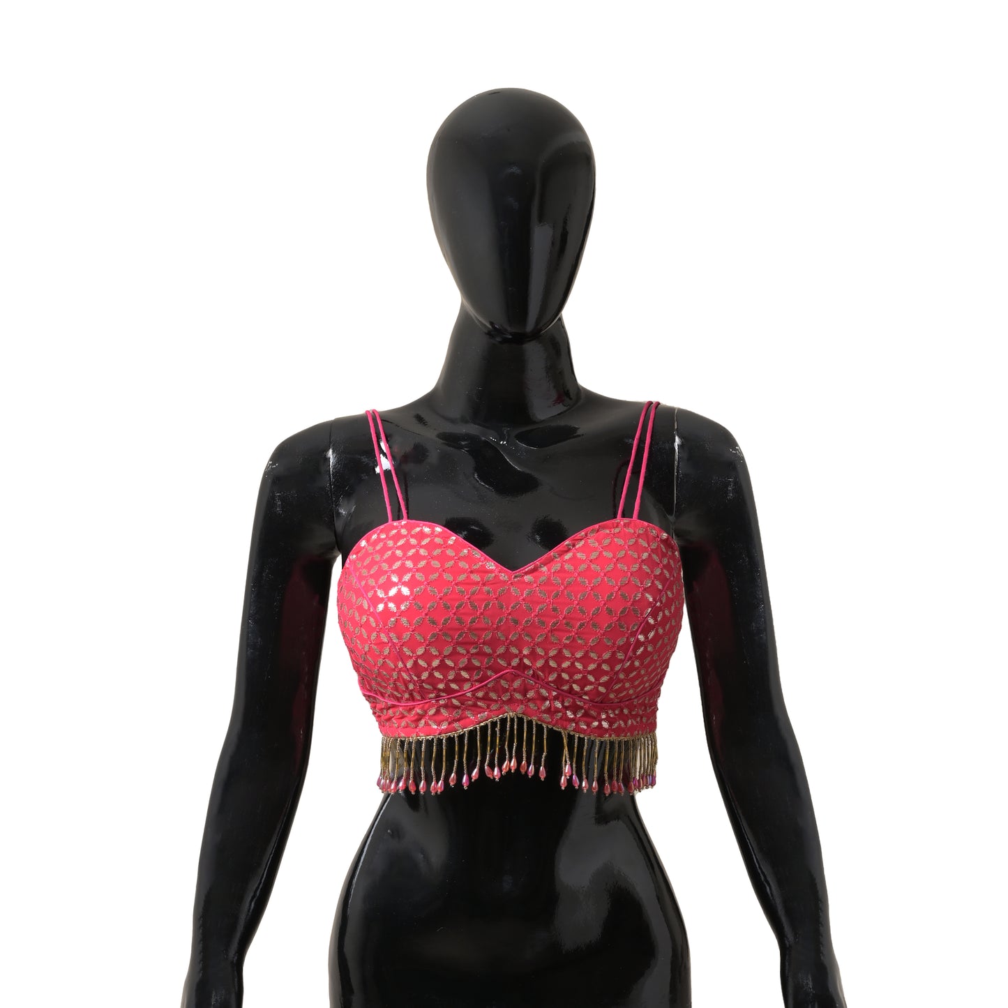 hot pink, crop top with beads, gota patti work, viscose georgette blouse