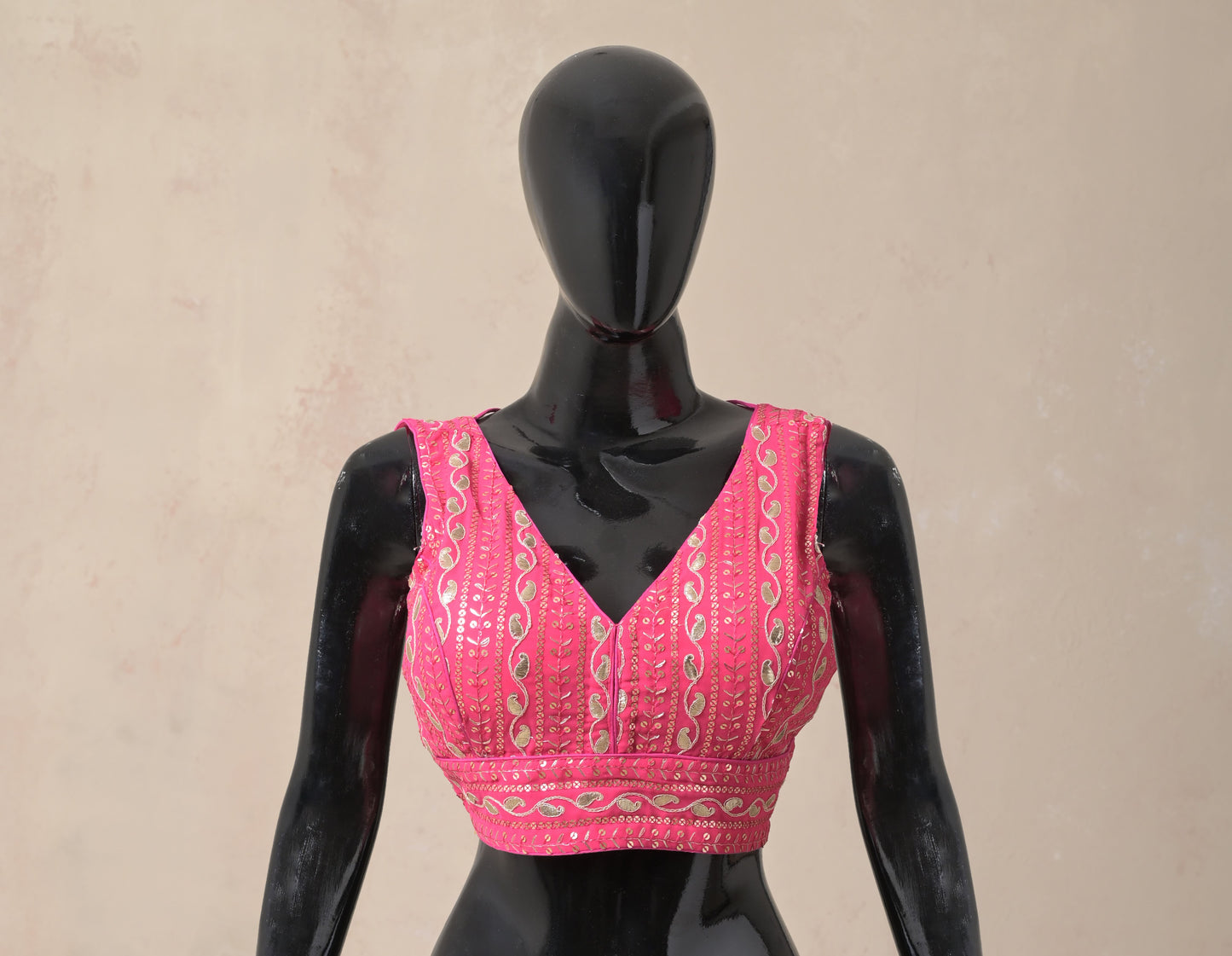 hot pink, gota patti, viscose georgette blouse