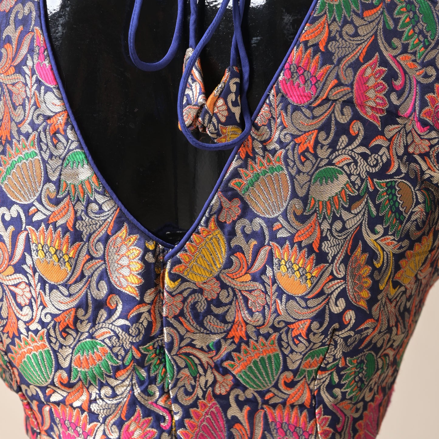 benarasi silk, floral brocade work, blue, blouse