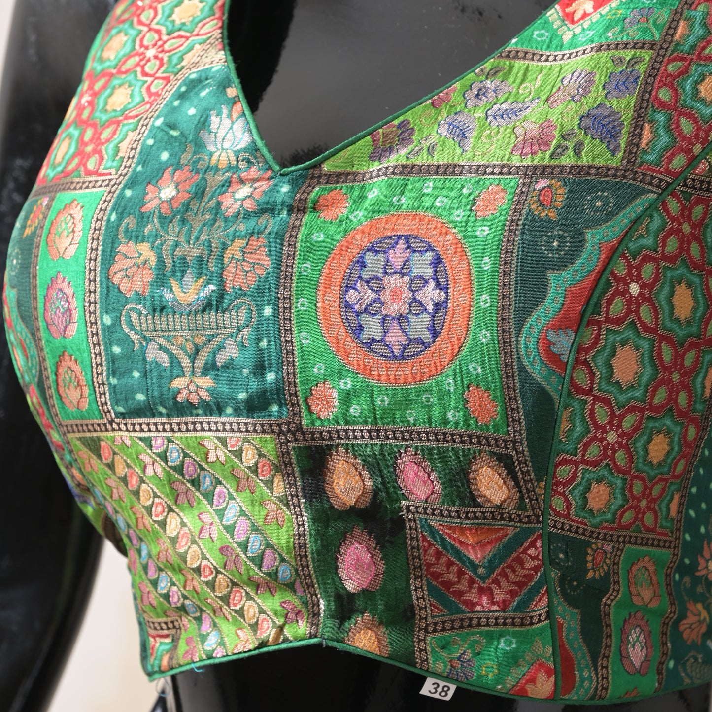 green, abstract, zari weaving, brocade silk, blouse