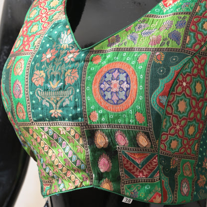 Green, Abstract, Zari Weaving, Brocade Silk, Blouse