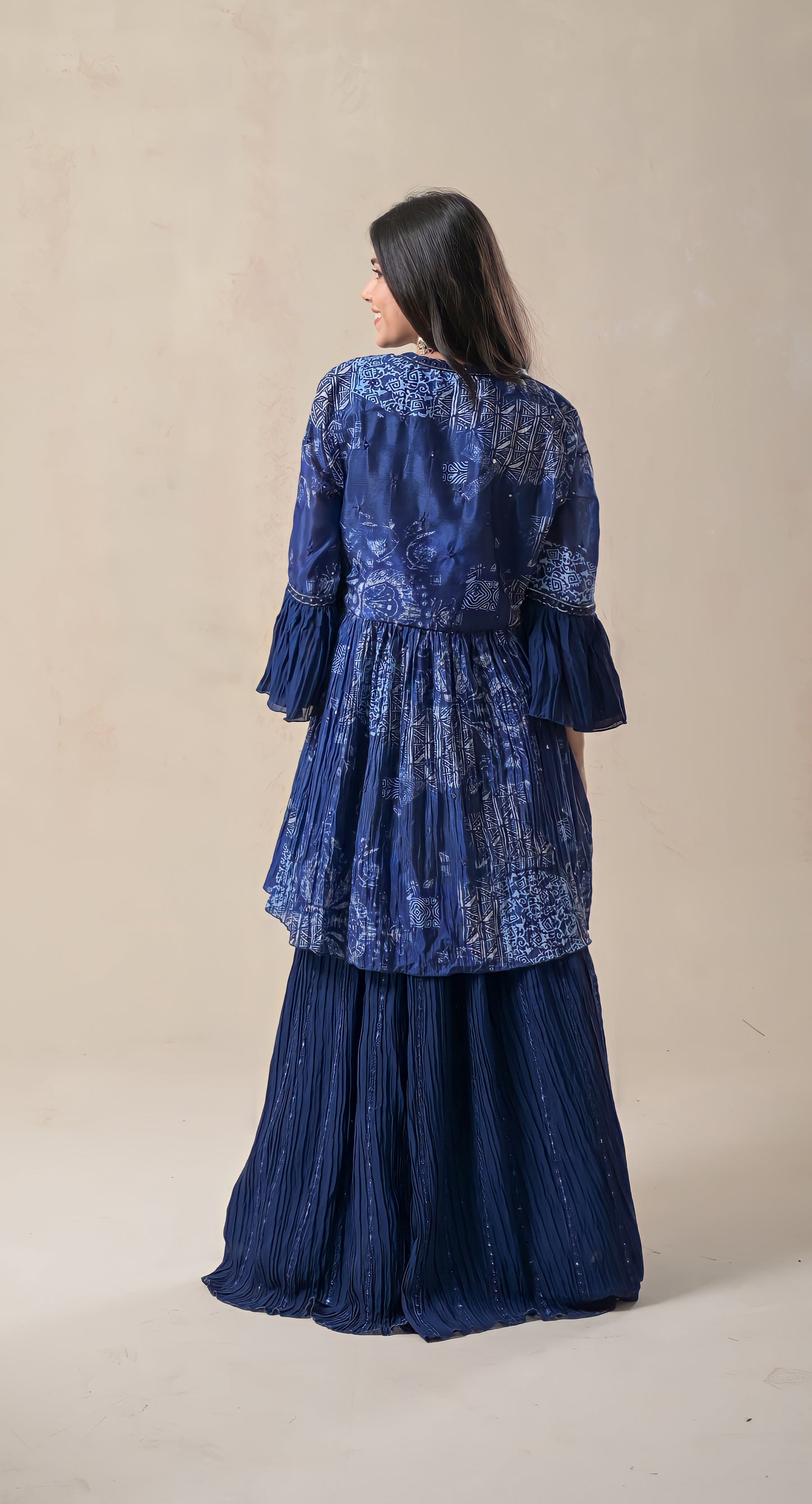 blue, skirt, short top & cape, zari work, georgette, dress