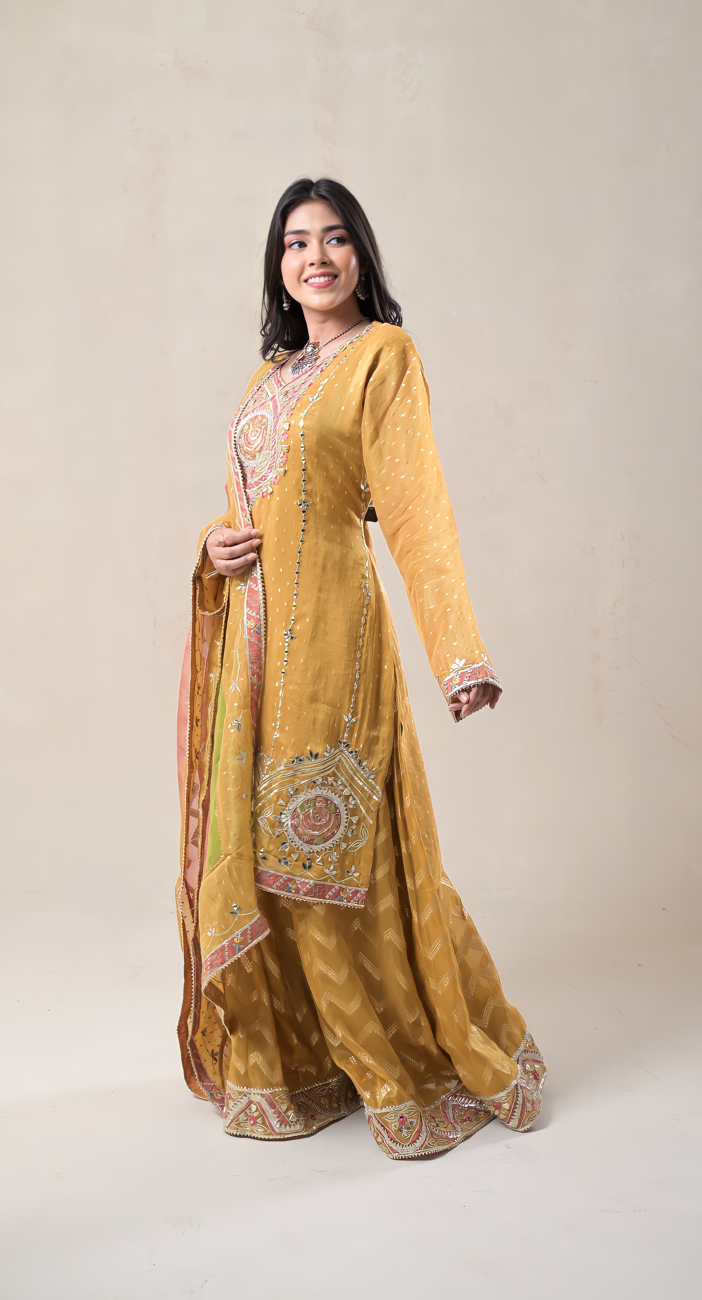 gold, gota patti work, tissue zari, sharara