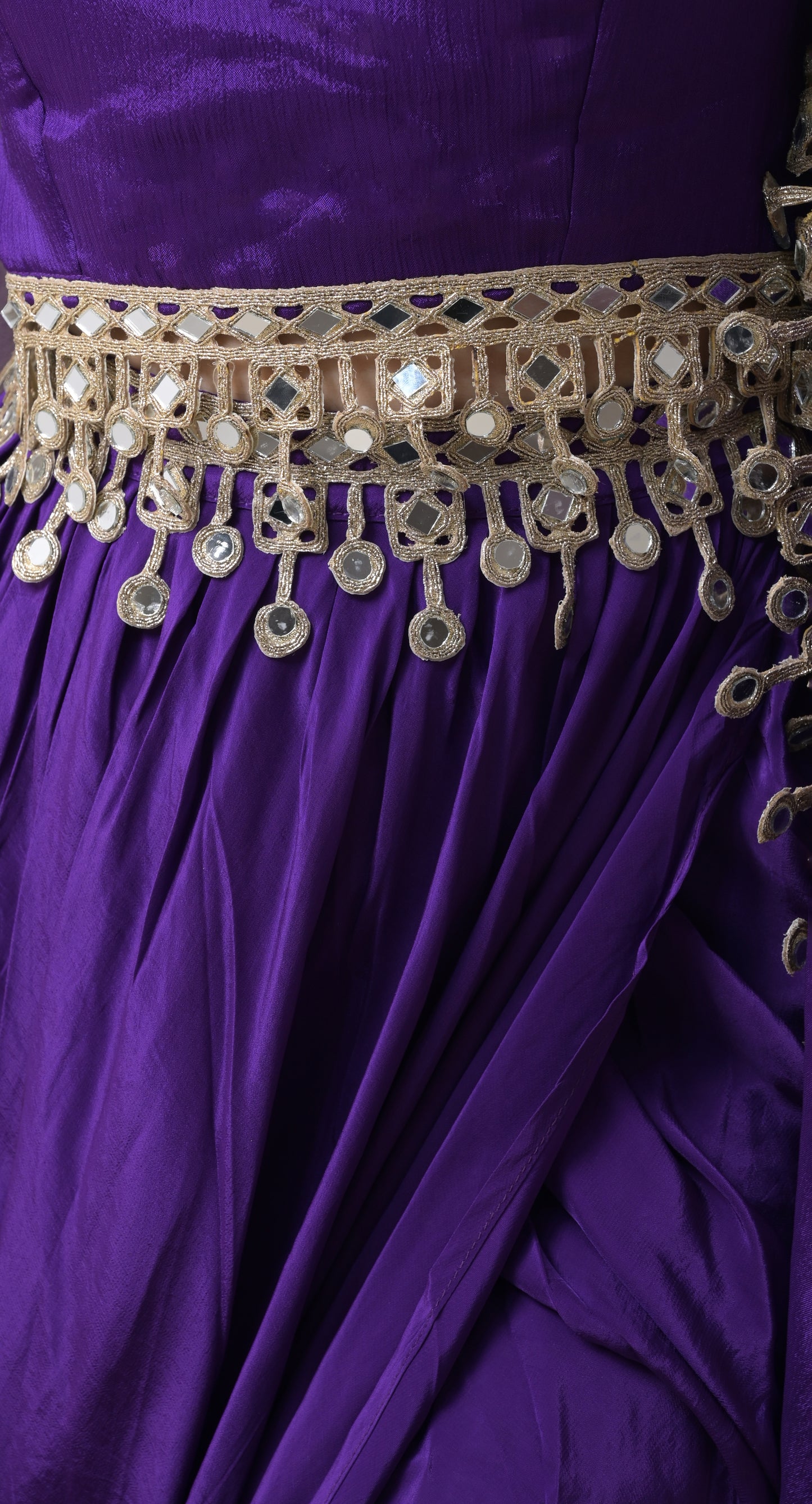 purple, mirror work & gota lace, crepe, dhoti top