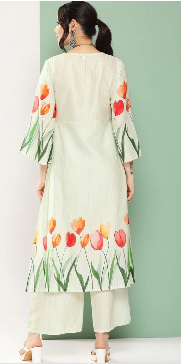 off-white tulips print palazzo kurta set