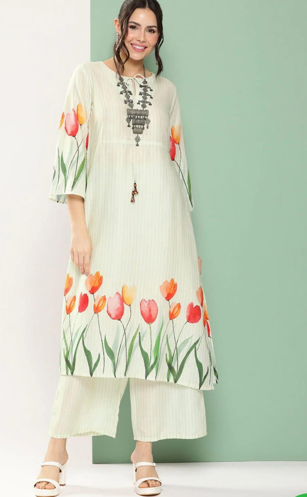 off-white tulips print palazzo kurta set