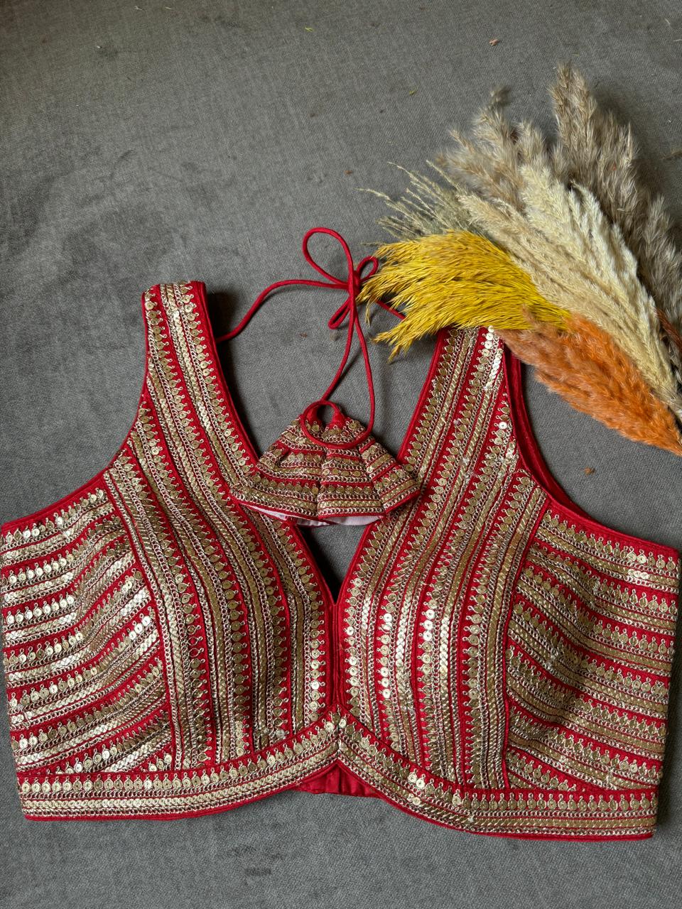 red silk blouse