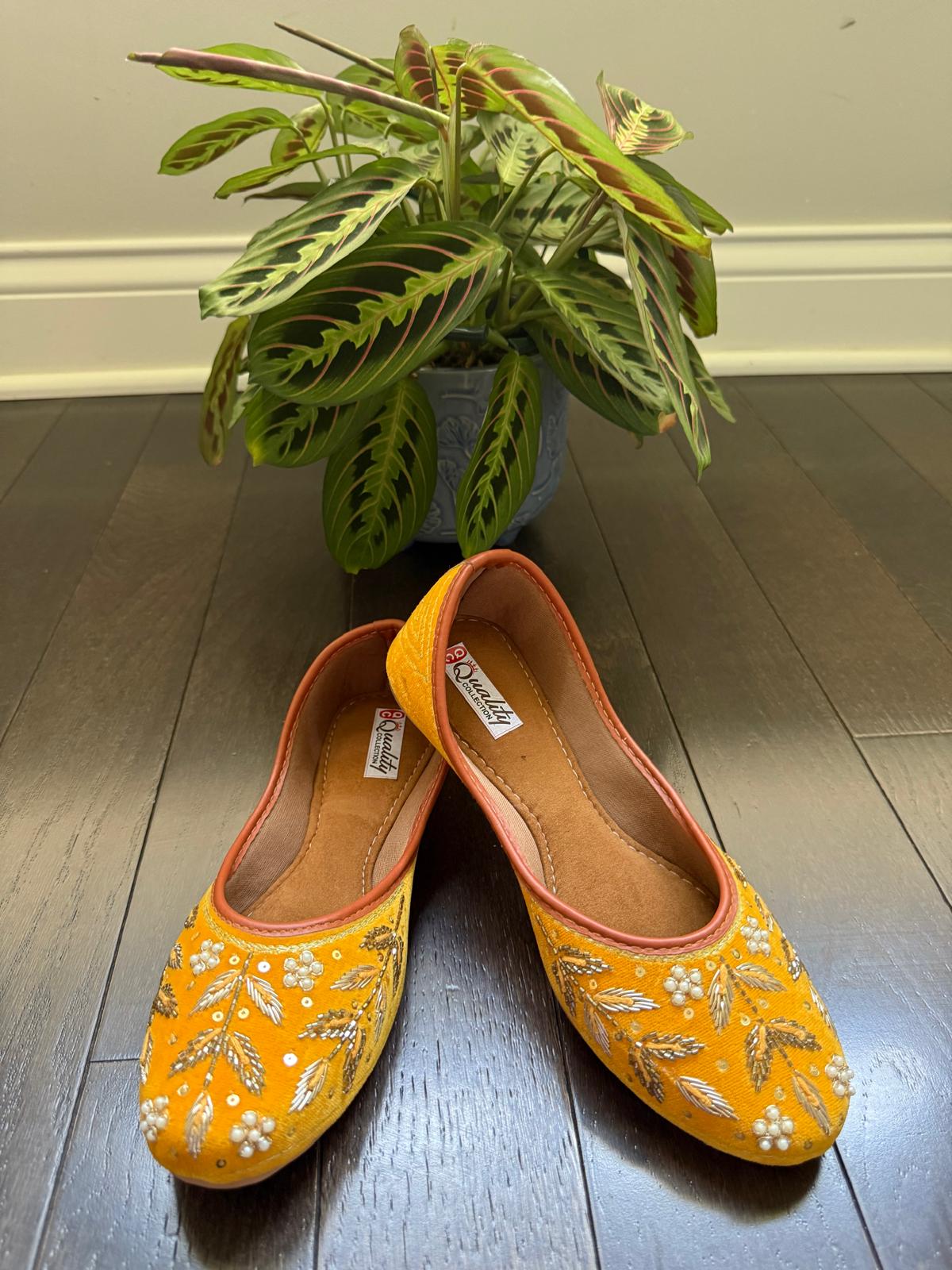 sunflower-yellow hand embroidered punjabi jutti for women