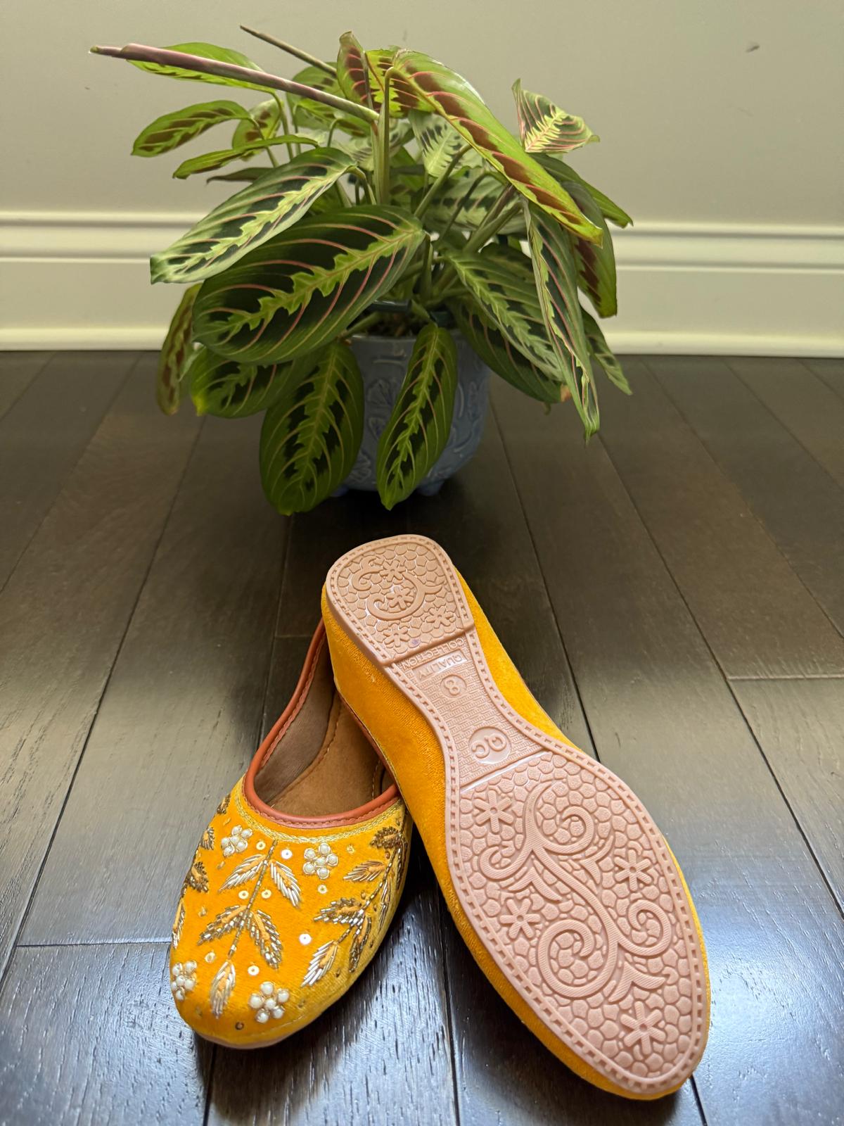sunflower-yellow hand embroidered punjabi jutti for women