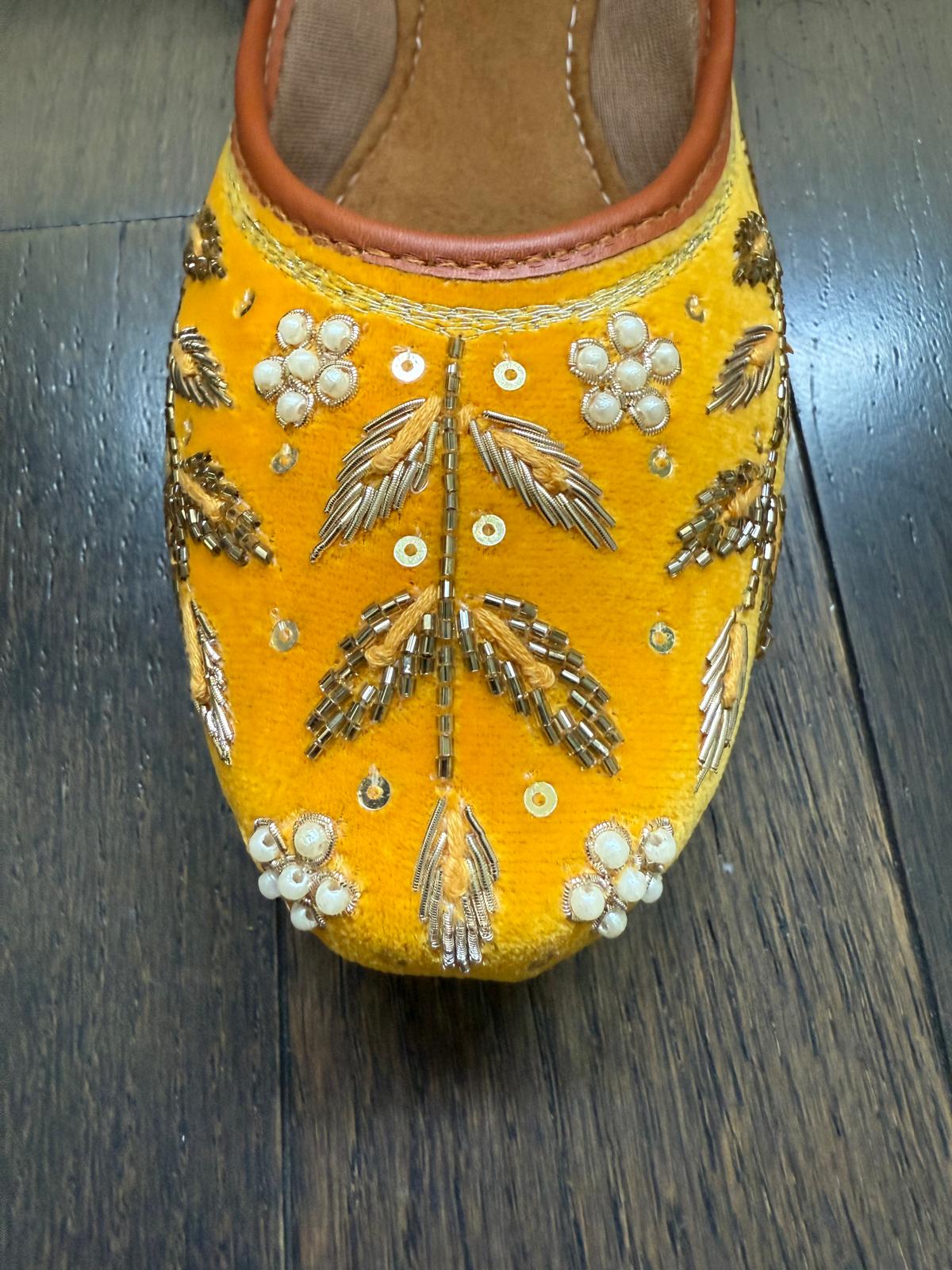 sunflower-yellow hand embroidered punjabi jutti for women