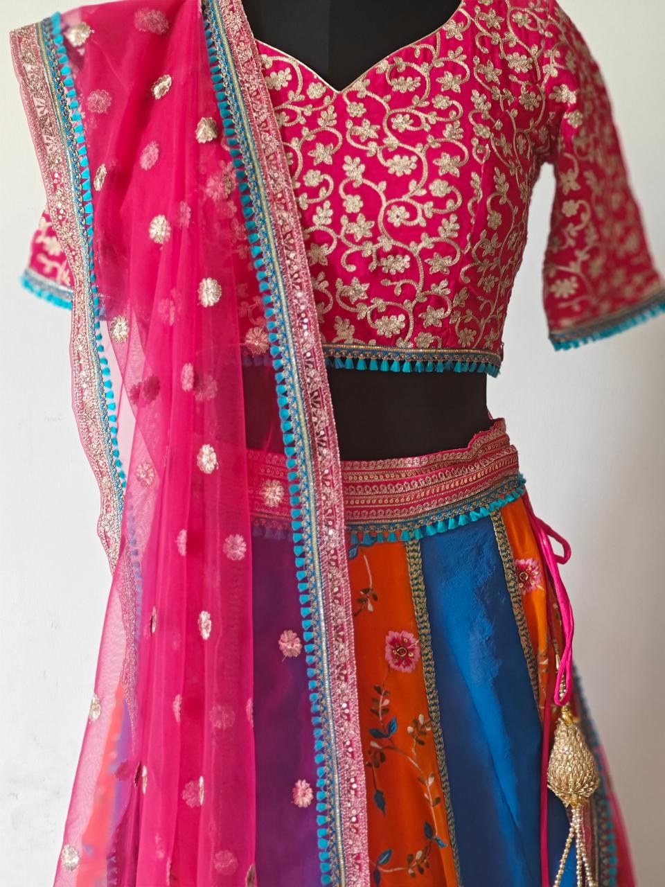 multicolor lehnga with magenta blouse and dupatta