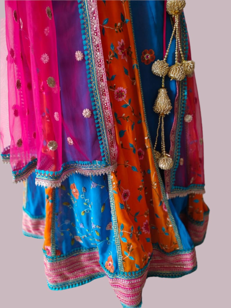 multicolor lehnga with magenta blouse and dupatta