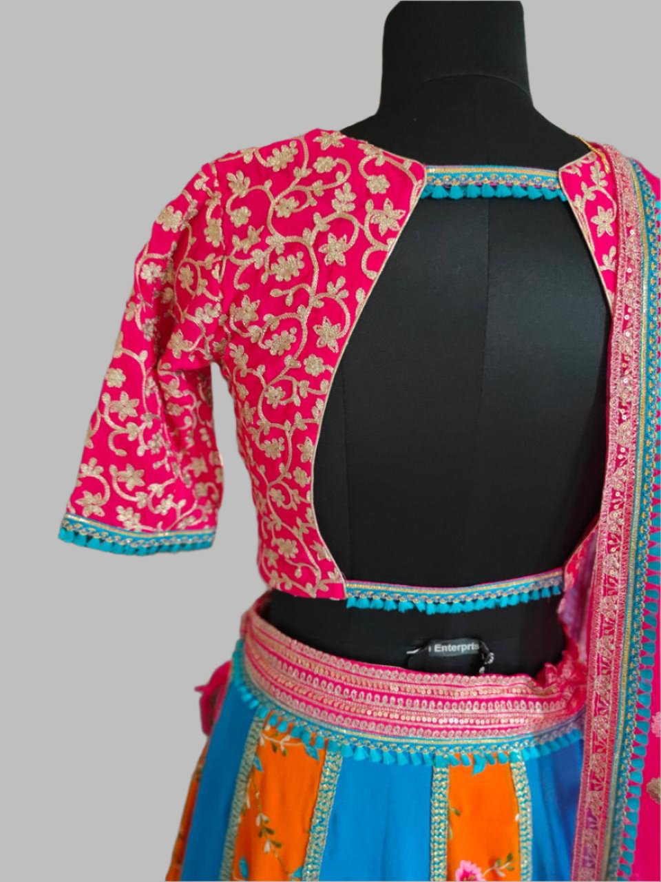 multicolor lehnga with magenta blouse and dupatta