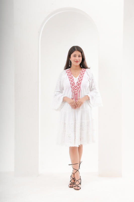 White Cotton Short Dress